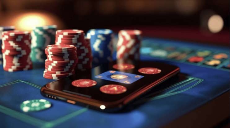 Ilustrasi mesin slot online dengan tema neon di lanaya88